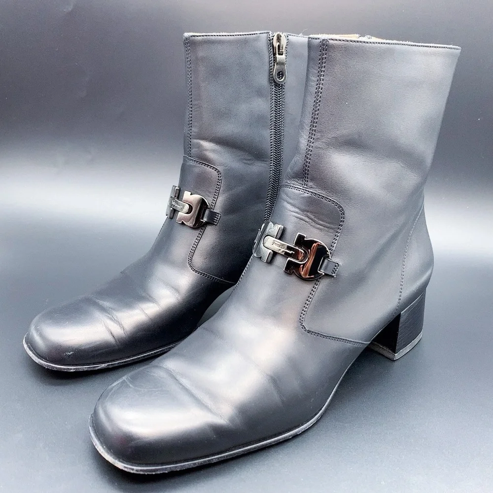 Salvatore Ferragamo Black Zippered Ankle Boots - Picture 5 of 16